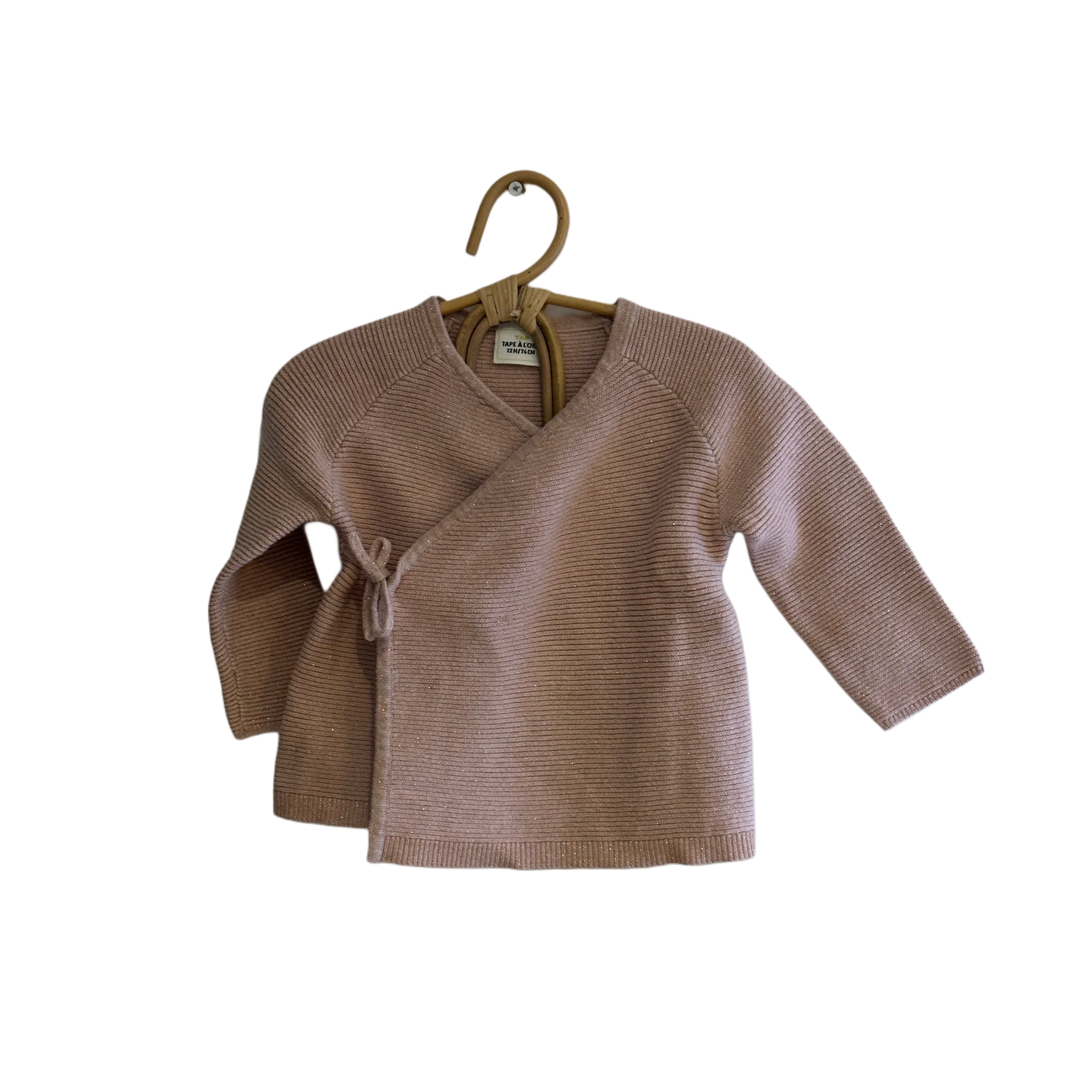 Gilet cache coeur en maille - Rose pailleté - 12 mois